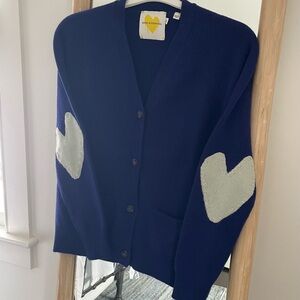 Kerri Rosenthal 100% Cashmere Willy Cardigan in Harbor Blue w Heart Patch Med